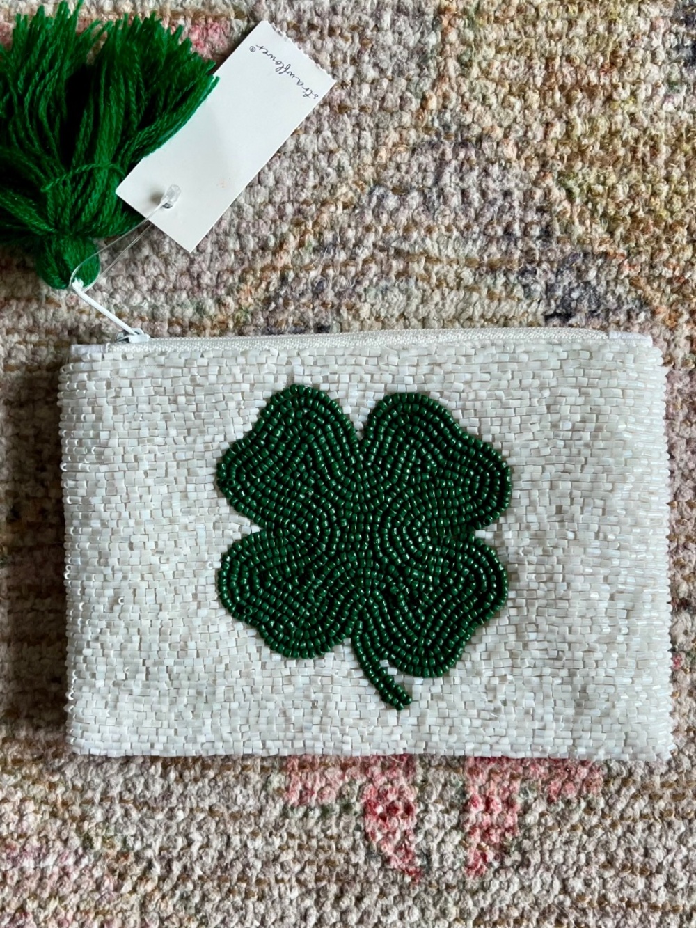 Beaded Four Leaf Clover pouch